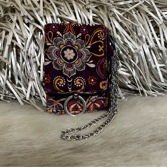 VERA BRADLEY Safari Sunset Double ID Wristlet Plum Gold Medallions 2011 Lippies - Picture 1 of 13